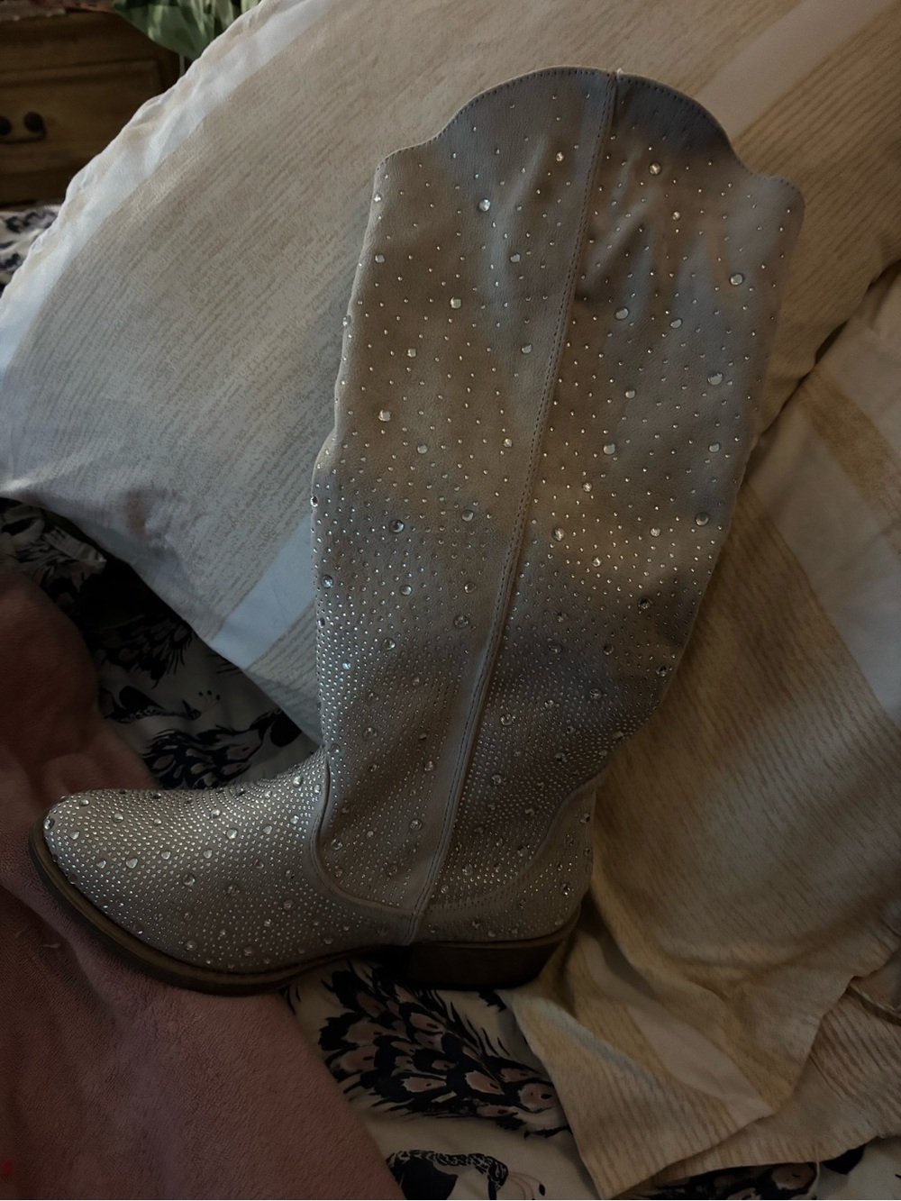 Very G Silver Rhinestone Embellished Heeled Boots